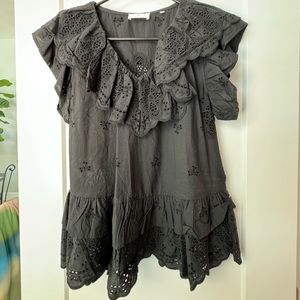 7 for all mankind black ruffled eyelet top